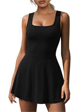 NIASHOT Black Athletic Tennis Dress Built-In Shorts Pockets A-Line